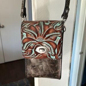 Leather crossbody bag, small for cell phone and wallet